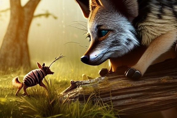 Aardwolf Peers Over Termite Log in Hyper-Realism