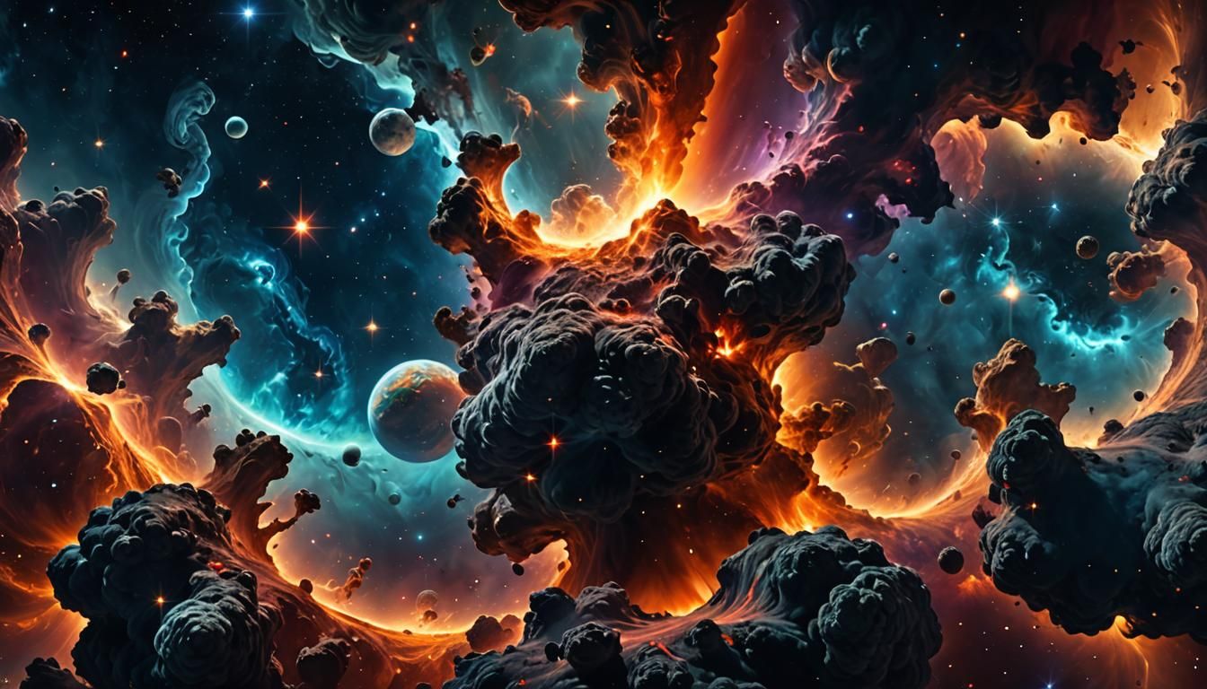 Detailed Cosmic Space Art in Smoke Style