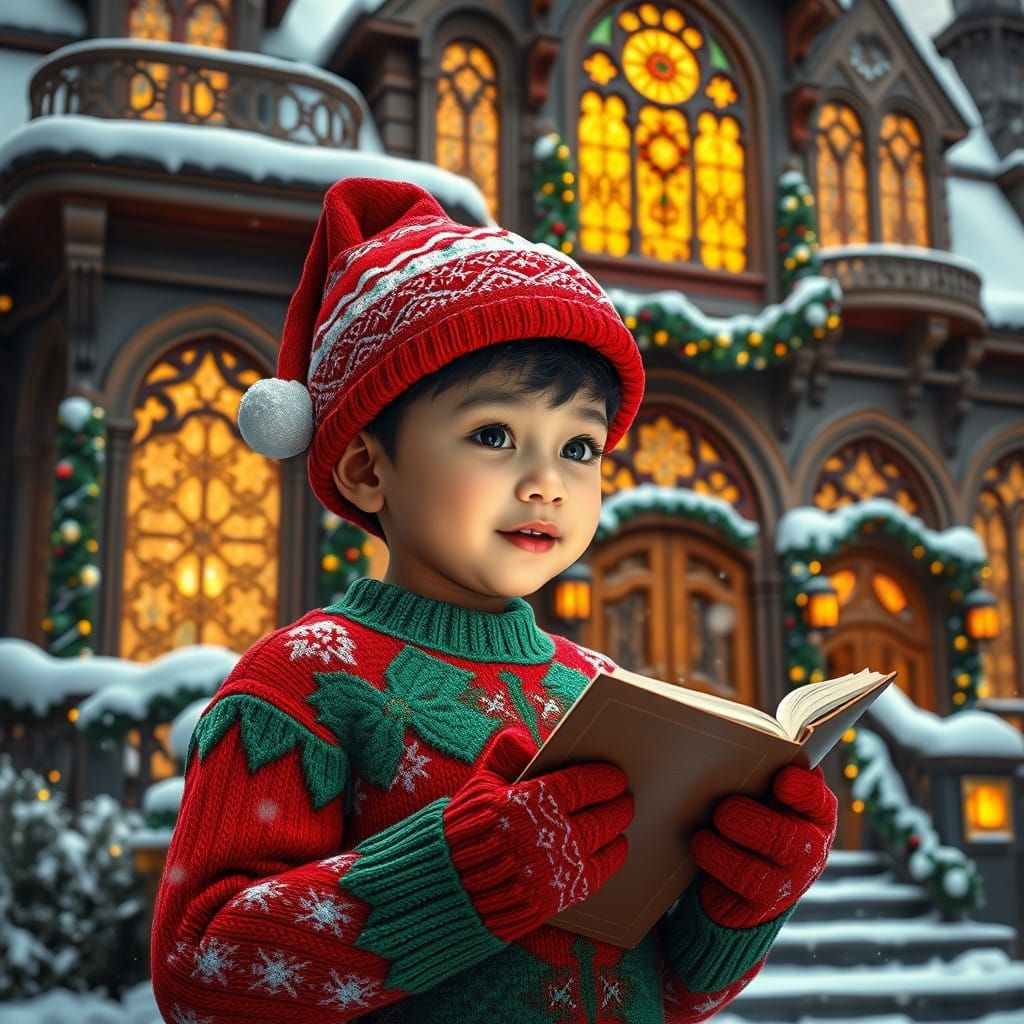 Multicultural Christmas Carolist Sings Joyfully Outside Eleg...