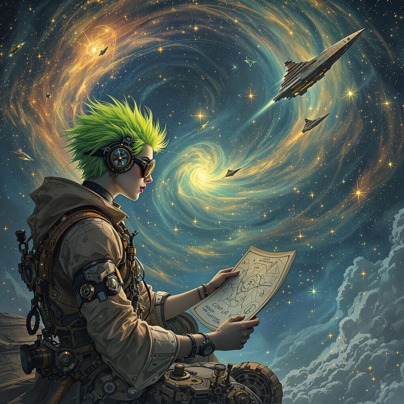 Dieselpunk Cartographer Charts Nebula in Art Nouveau Style