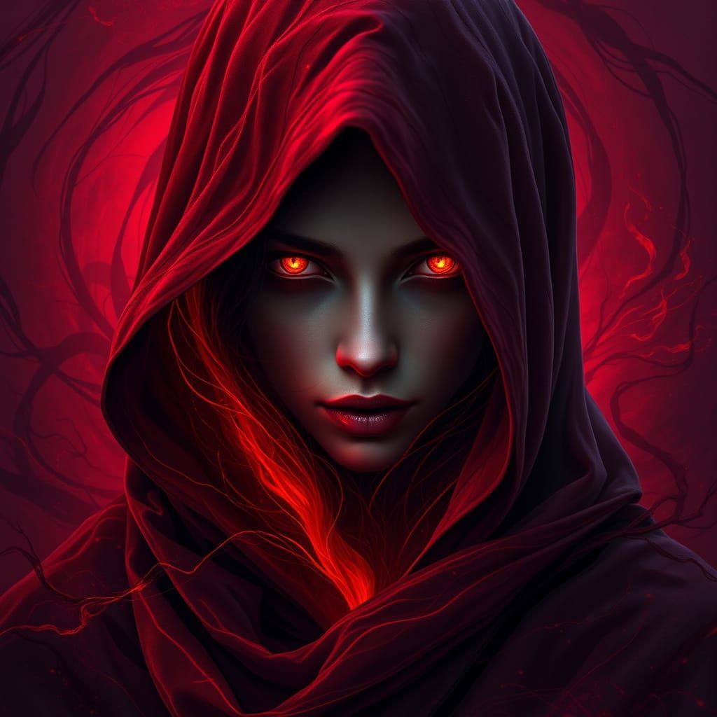Ethereal Dark Fantasy Goddess in Crimson Hues