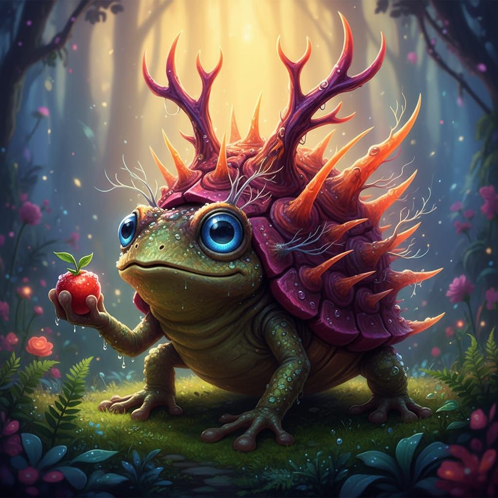 Fantastical Frog-Tortoise with Spiny Shell and Expressive Ey...