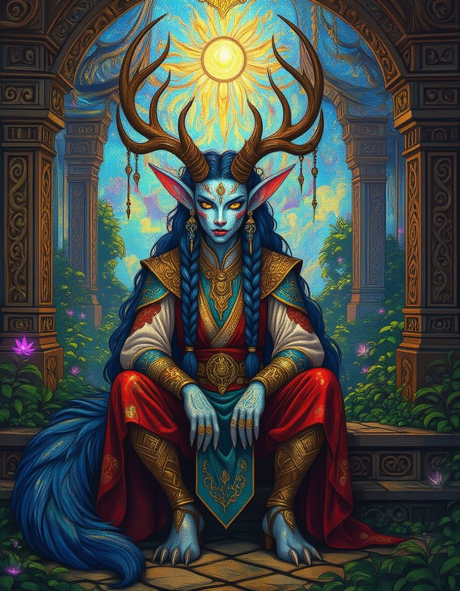 Fantasy Hybrid Creature in Golden Pointillism