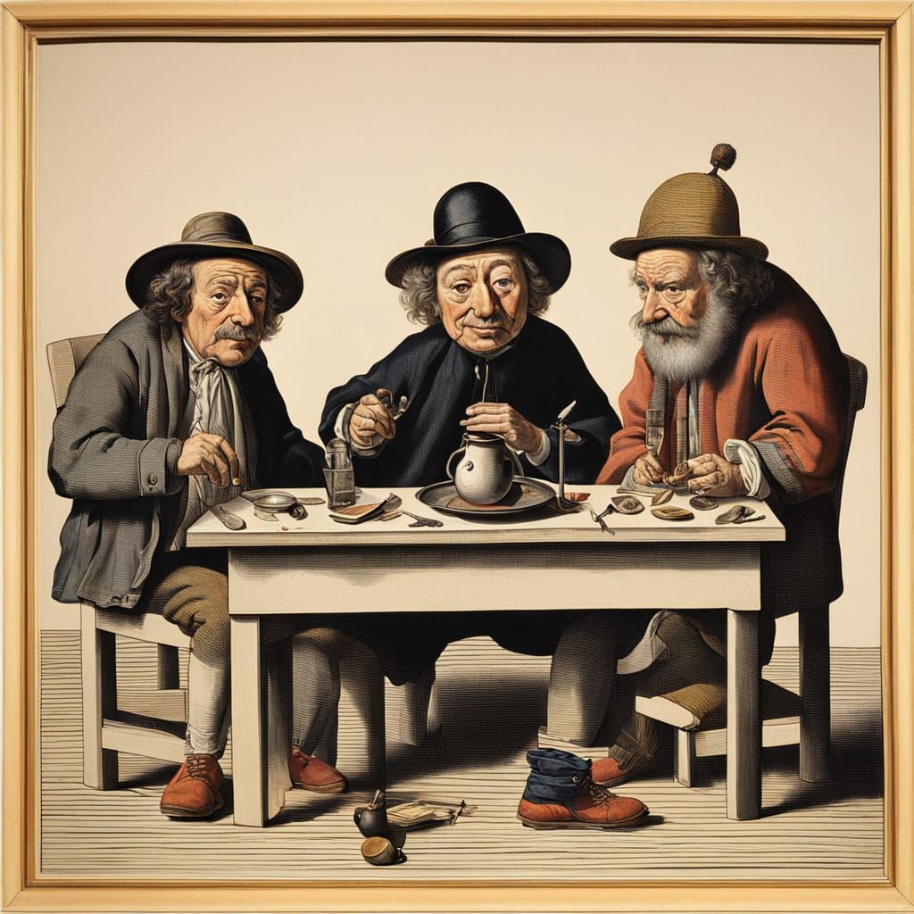 Surreal Objects with Faces in Hals and Miro Style