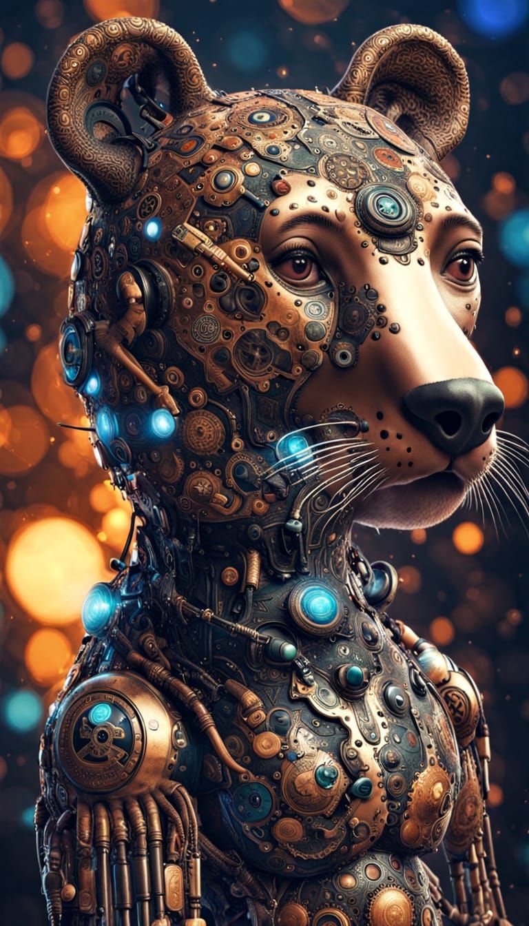 Cybernetic Dog-Bear: AI's Emotive Ego in Night Cafe