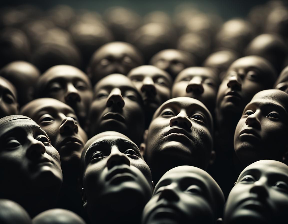 Surreal Macro Photo: Miniature Heads Emerging from Nostril