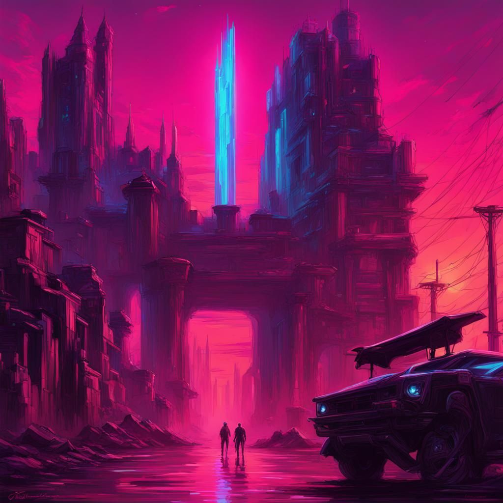 Neon Cyberpunk Castle in a Retro-Futuristic Style