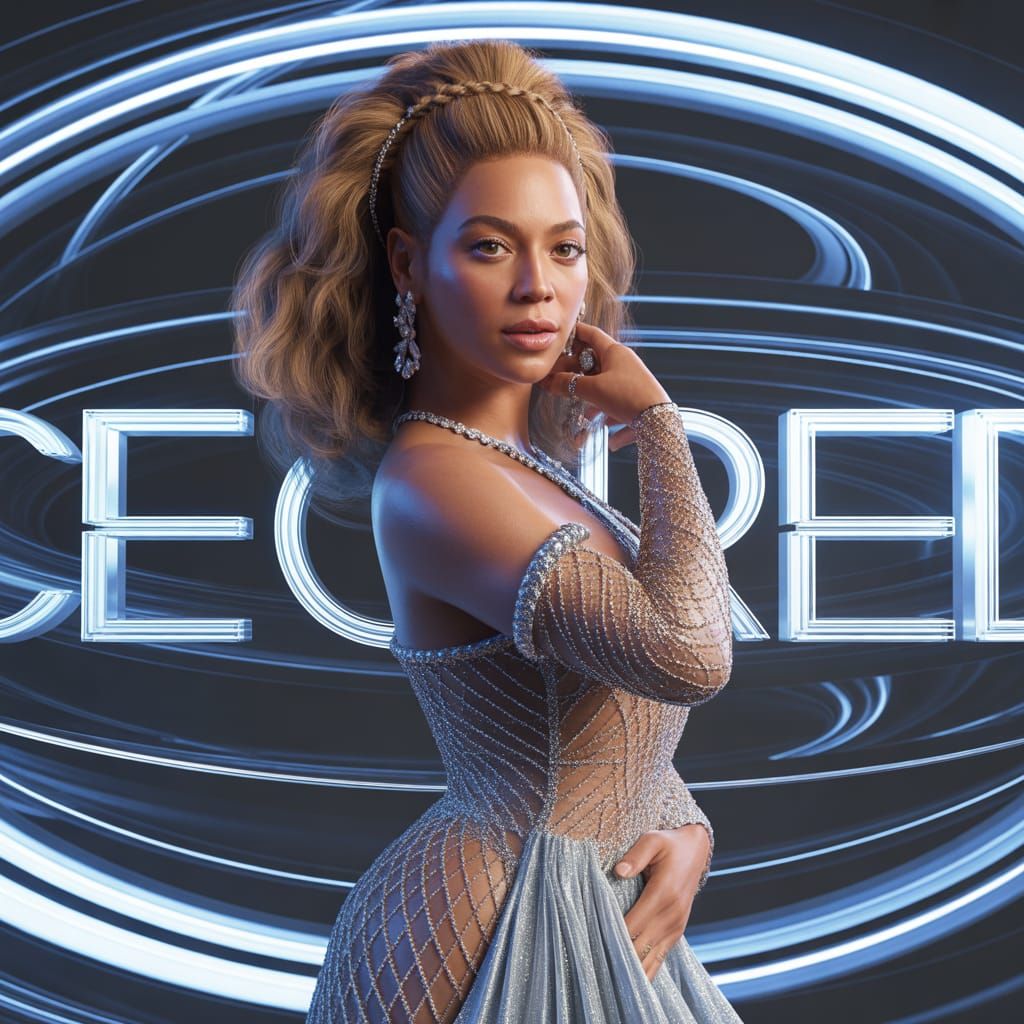 Beyoncé in Holographic 3D Render with Silver Gown