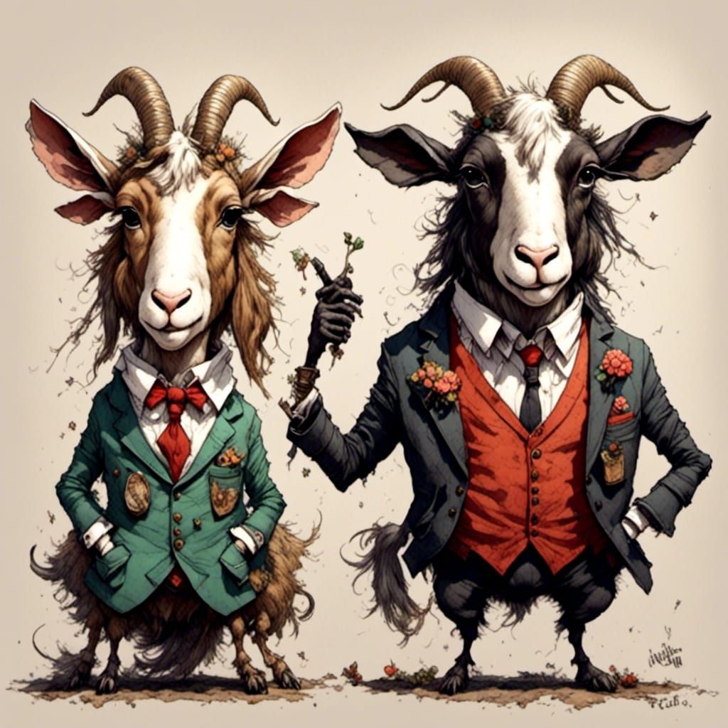 Cartoon Goats in Costume: Humorous Fantasy Art