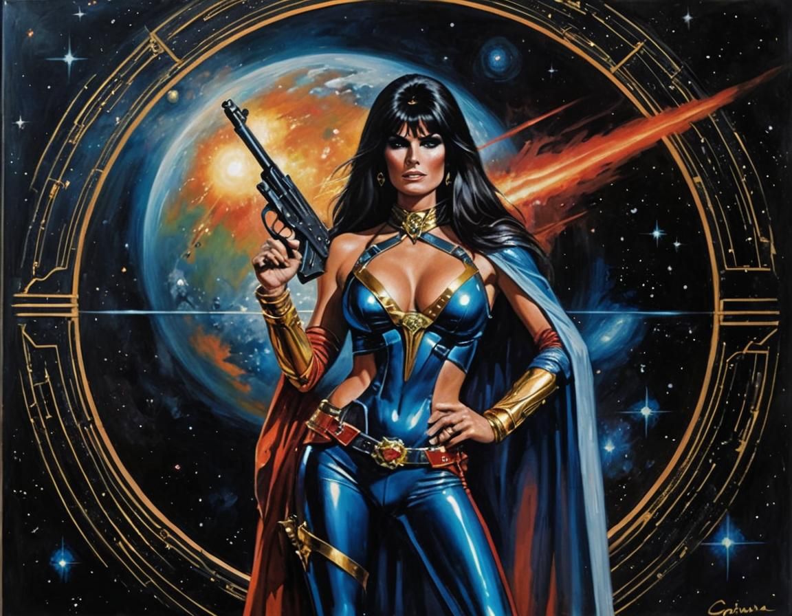Caroline Munro in Space Fantasy Oil Painting
