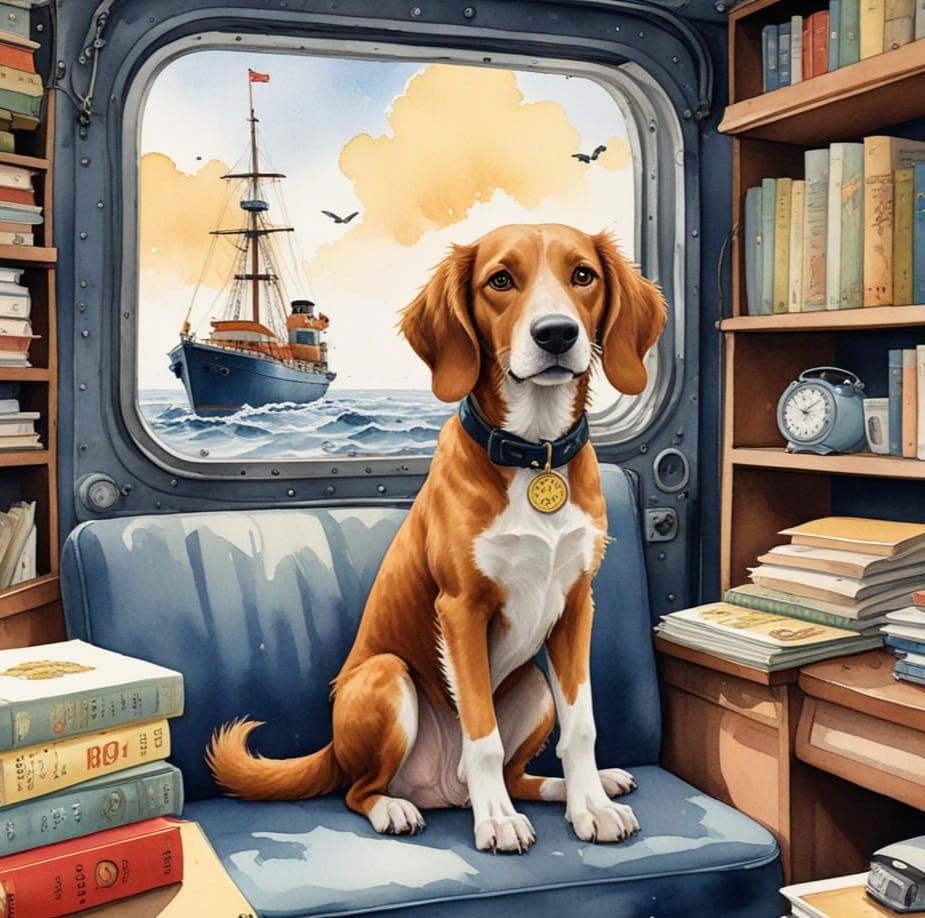 Dog In Ship's Library