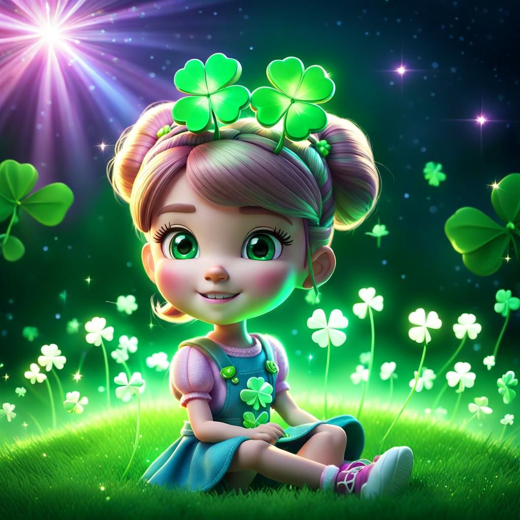 Girl with Clover in Adorable 3D Anime Style