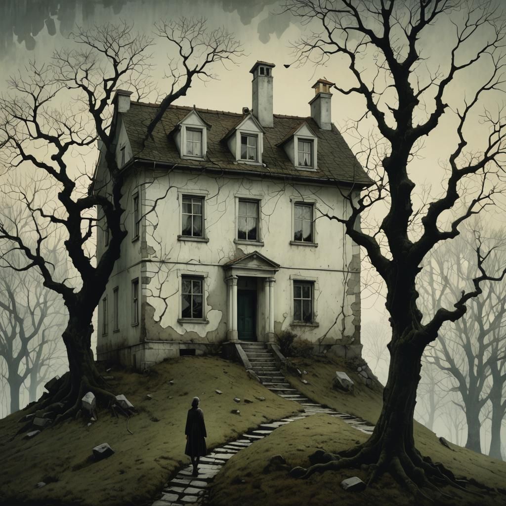 Girl Flees Haunted House: Surreal Fine Art Photography
