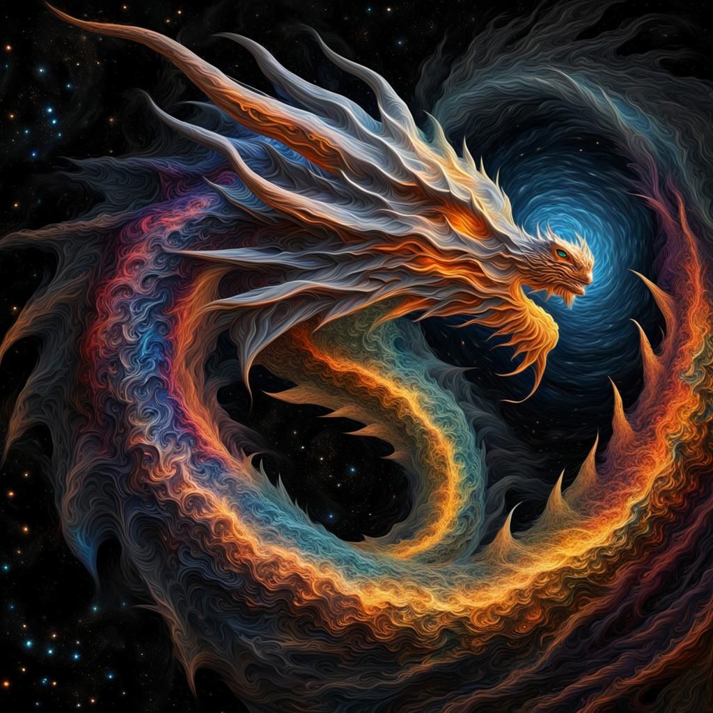 Fractal Dragon Portrait in Impasto Style