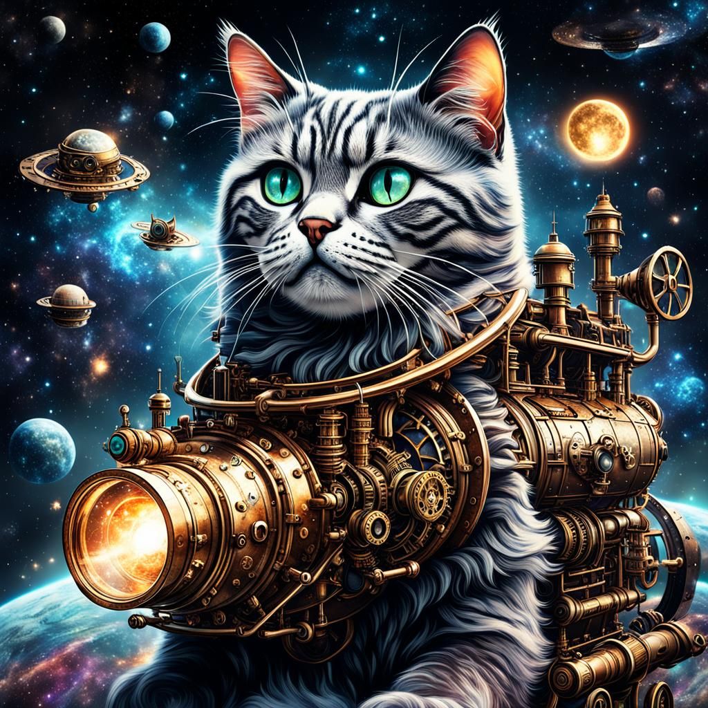 Steampunk Galaxy Cats in Space
