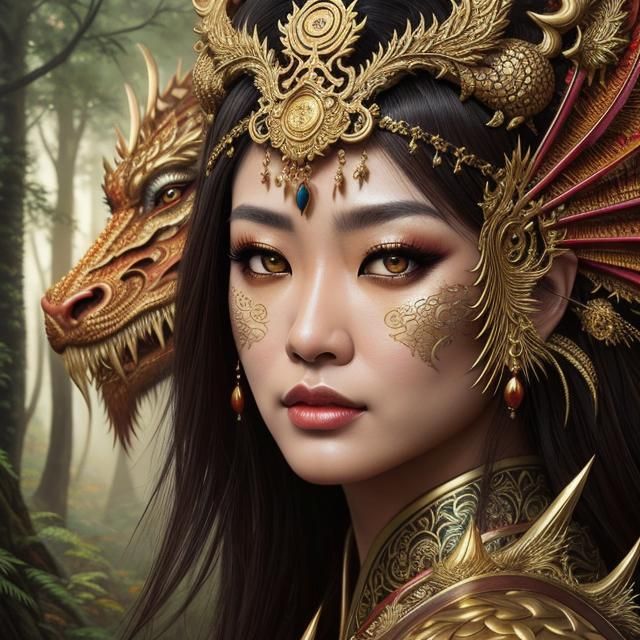 Asian Dragongirl Portrait in Oil Painting Style