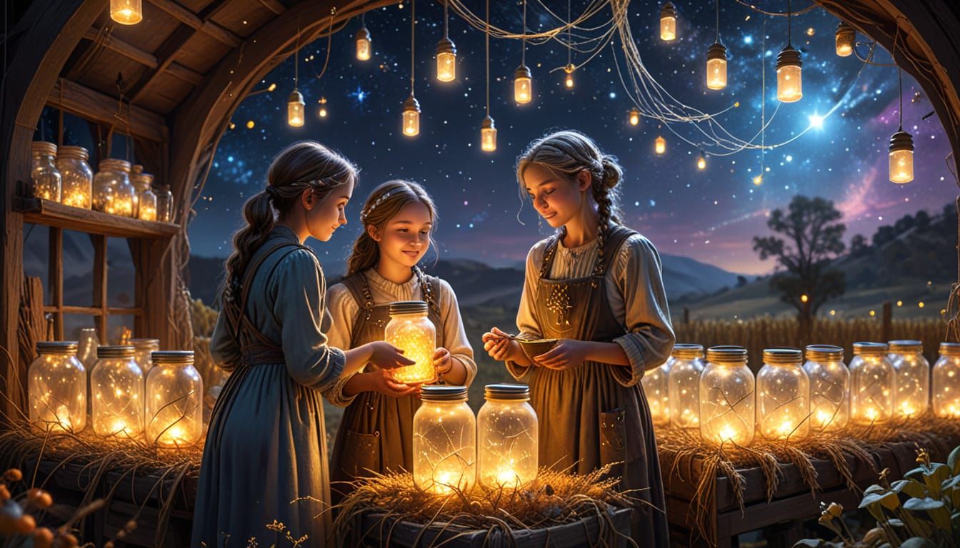 Celestial Farmers Harvesting Starlight