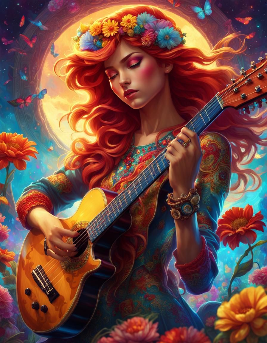 Sunset Shimmer Plays Guitar in Psychedelic Holographic Art