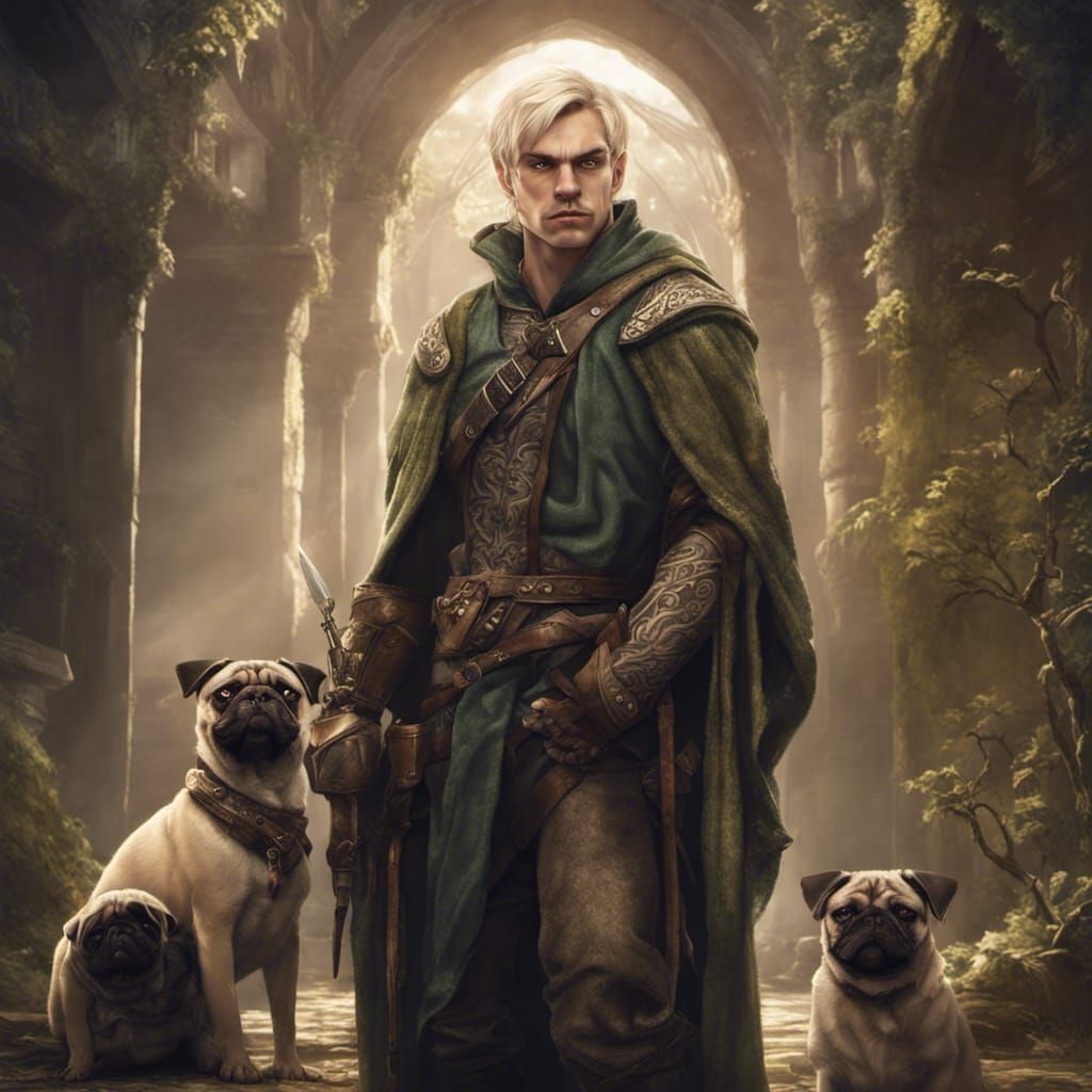 Elf Rogue and Pug Companion in Digital Painting