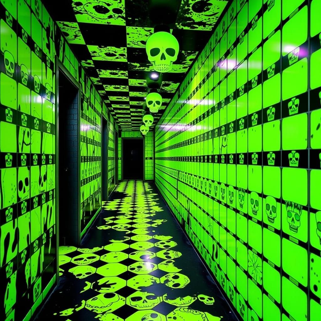 Lime Green Skull Corridor in Y2K Style