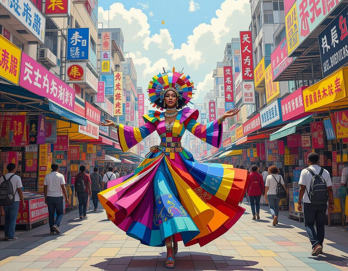 Afrofuturist Street Performer in Floating City Bazaar