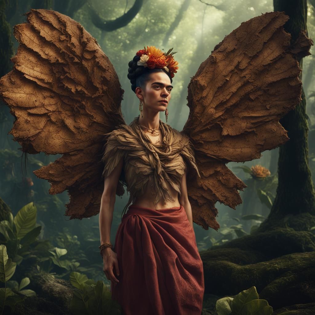 Winged Figure Emerges in Forest: Fantasy Concept Art