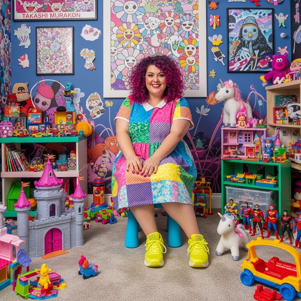 Woman on Tiny Chair in Whimsical Playroom
