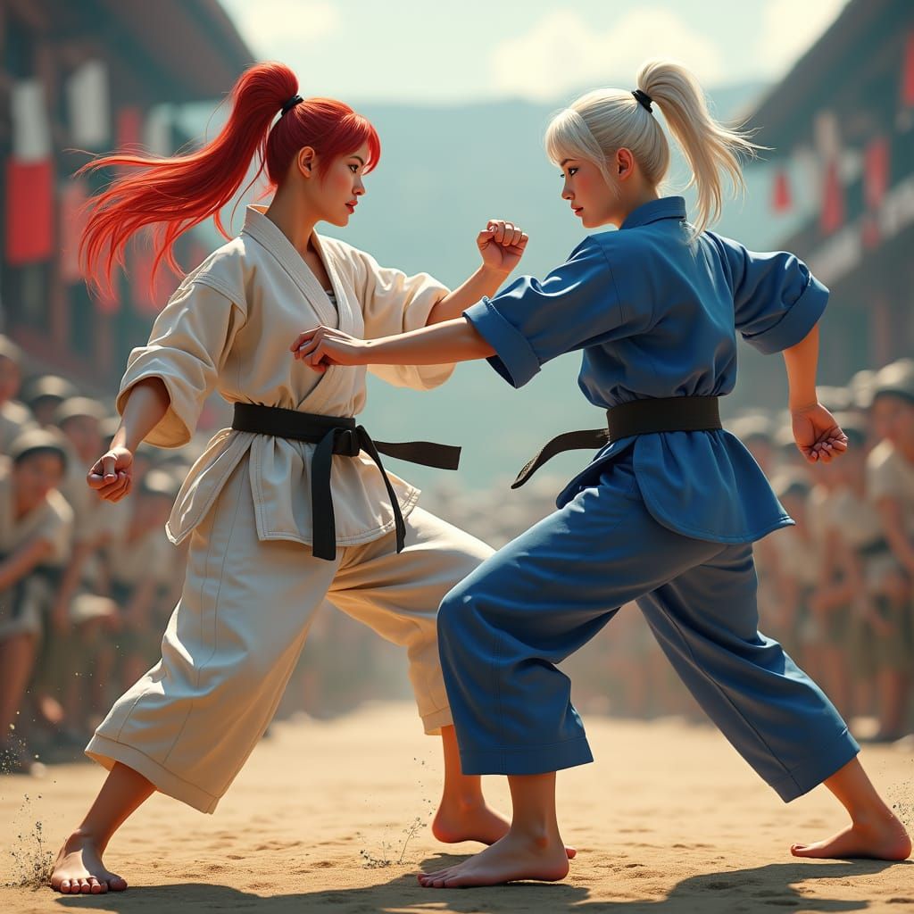 Dynamic Karate Fight Scene in 3D Style