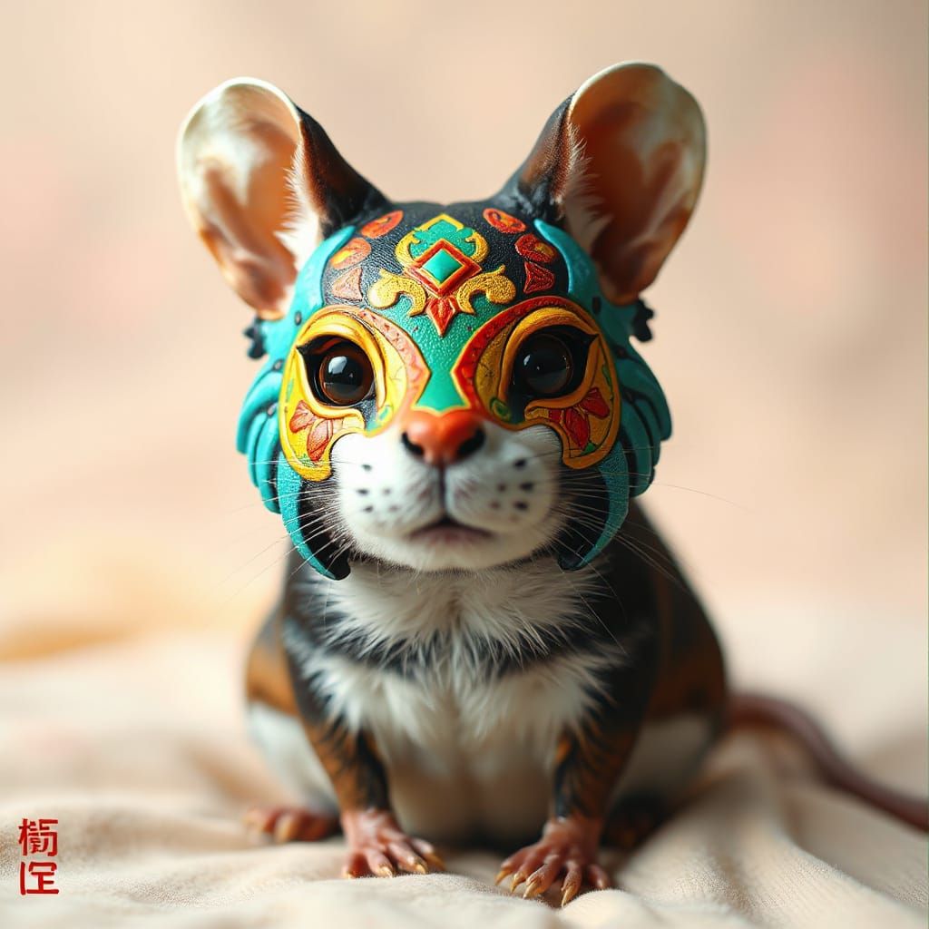 Mouse in Cat Mask, Whimsical Art Style