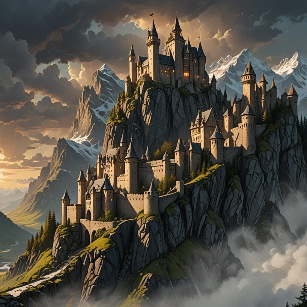 Epic Fantasy Castle Rises From Mountain Peaks