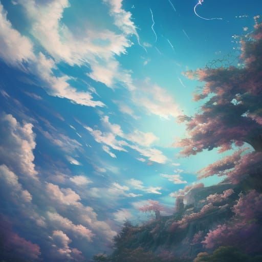 Surreal Anime-Inspired Sky with Soft Clouds