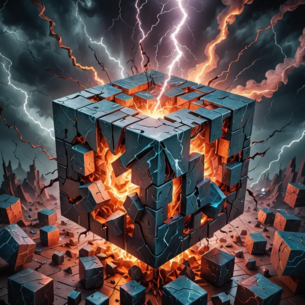 Demonic Cube War in Surreal Cubist Dreamscape