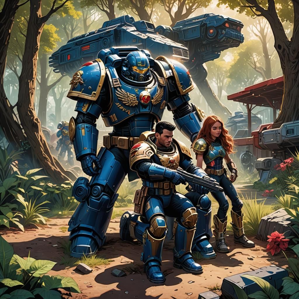 Space Marine Plays with Children: Digital Comic Art