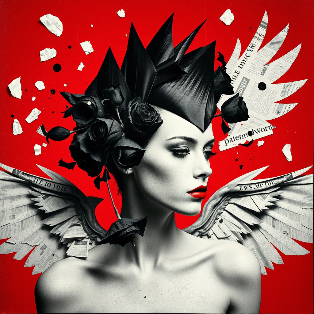 Surreal Winged Model in Dada Photogram Style