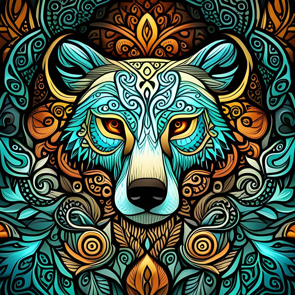 Celtic Bear Spirit Engraving with Glittering Foliage