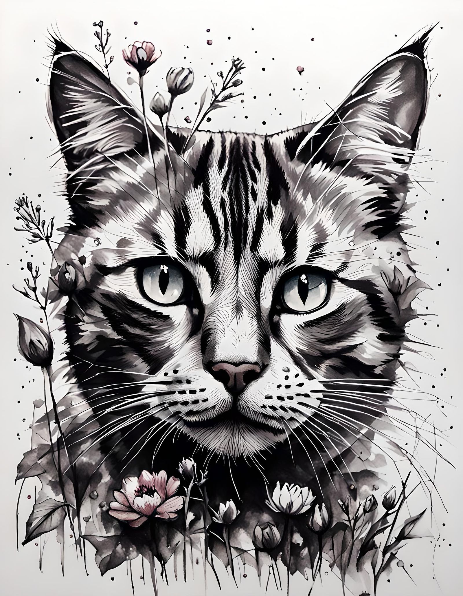 Felt pen Cat and Flowers