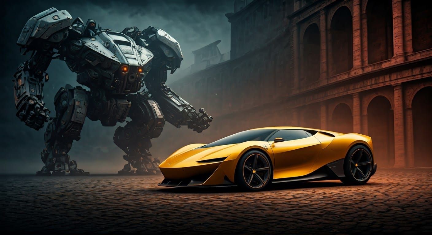 Luxurious Futuristic Mech in Sci-Fi Landscape