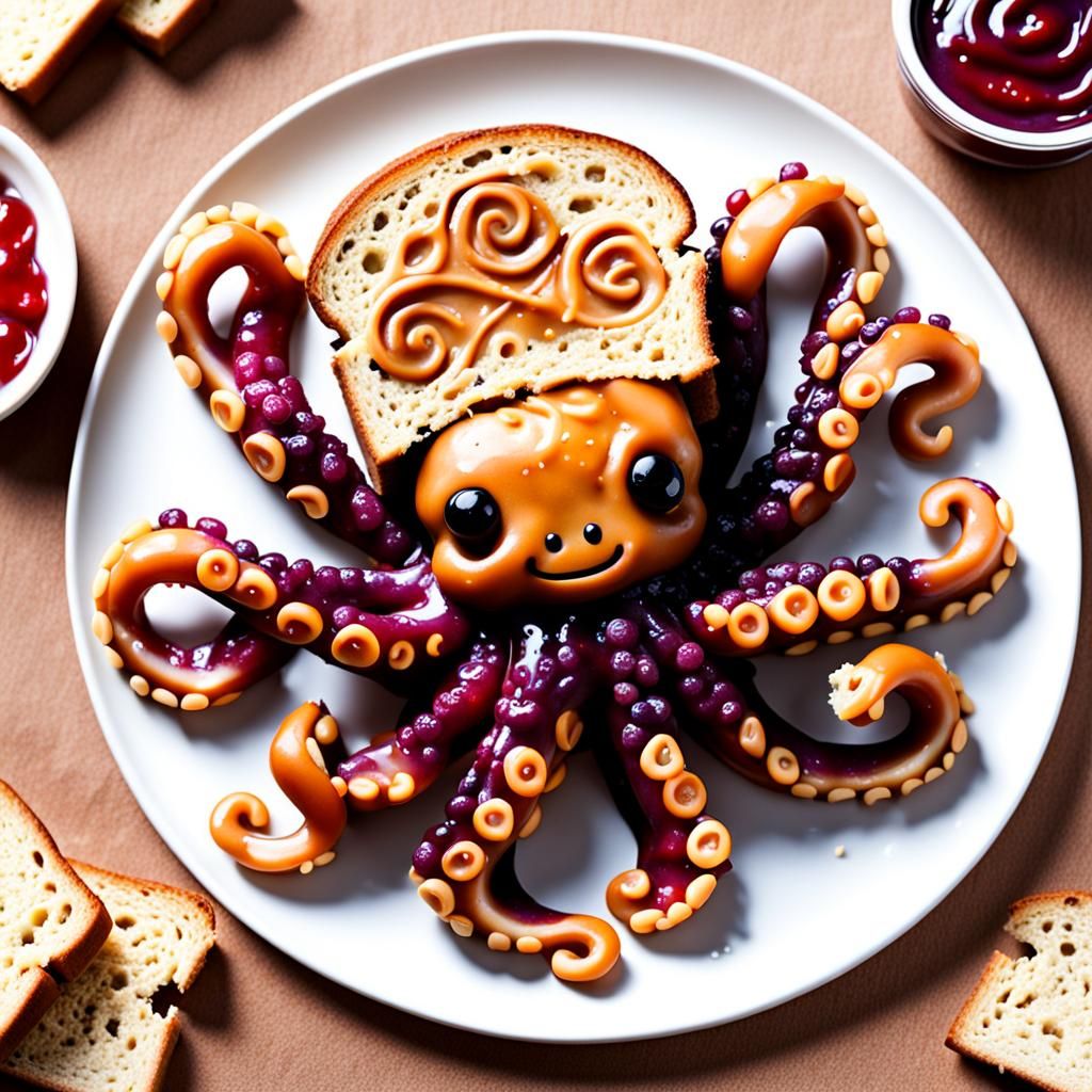 Peanut Butter Jelly Octopus Reaching for Bread