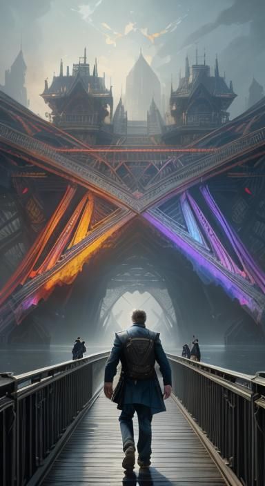 Detailed Portrait of Man Crossing Bridge in Unreal Engine