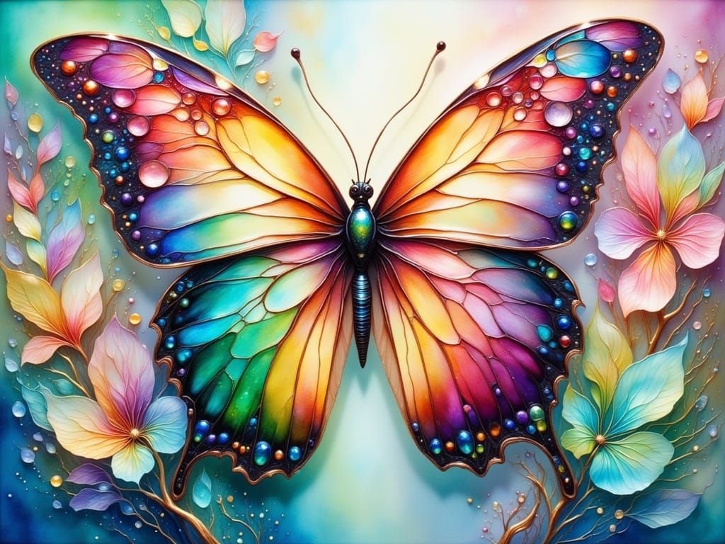 Iridescent Butterfly of Alcohol Ink and Gold