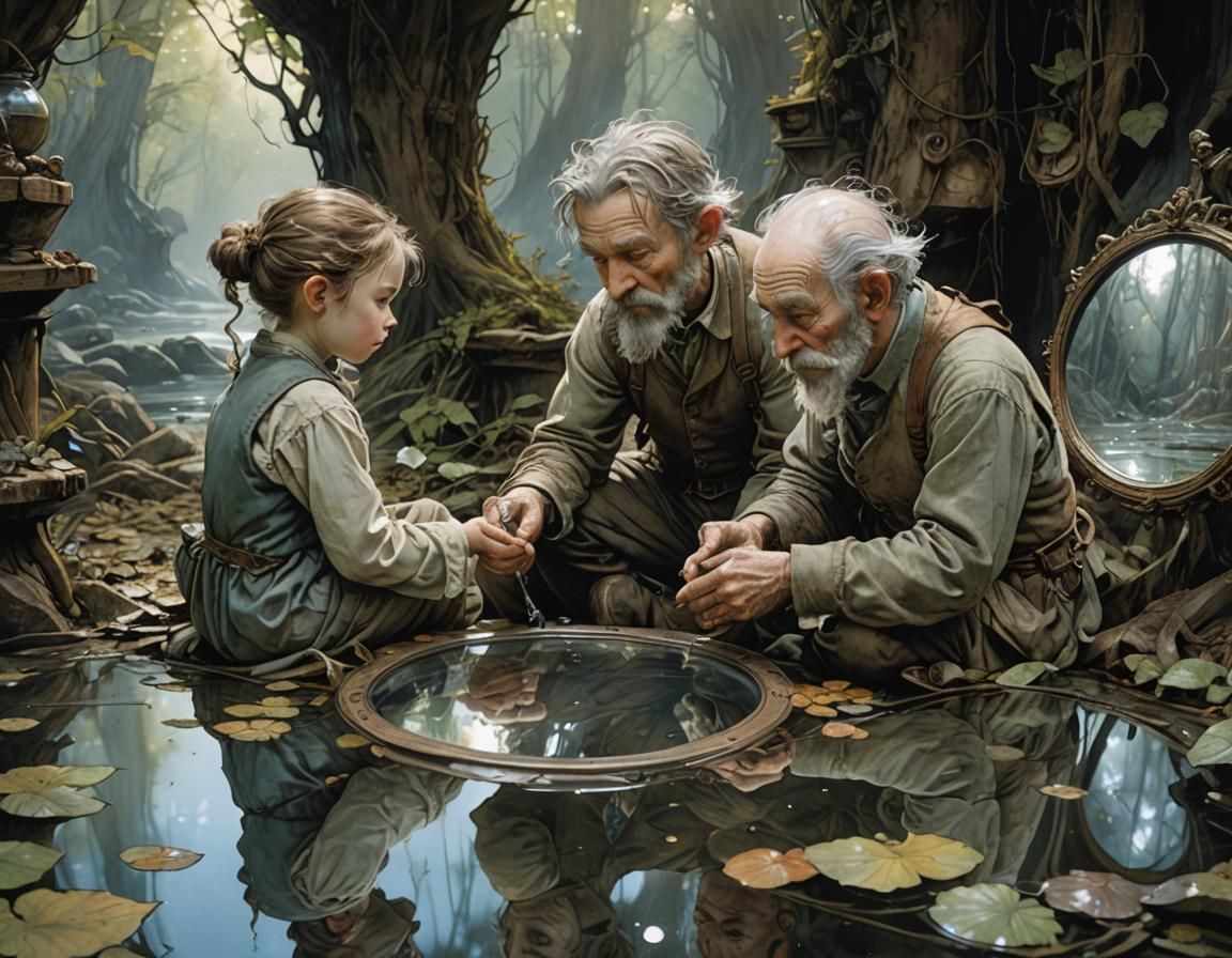 Water Mirrors with Iridescent Highlights in Digital Art Styl...