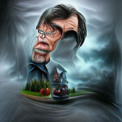 Dark Hyperrealistic Caricature in Fog