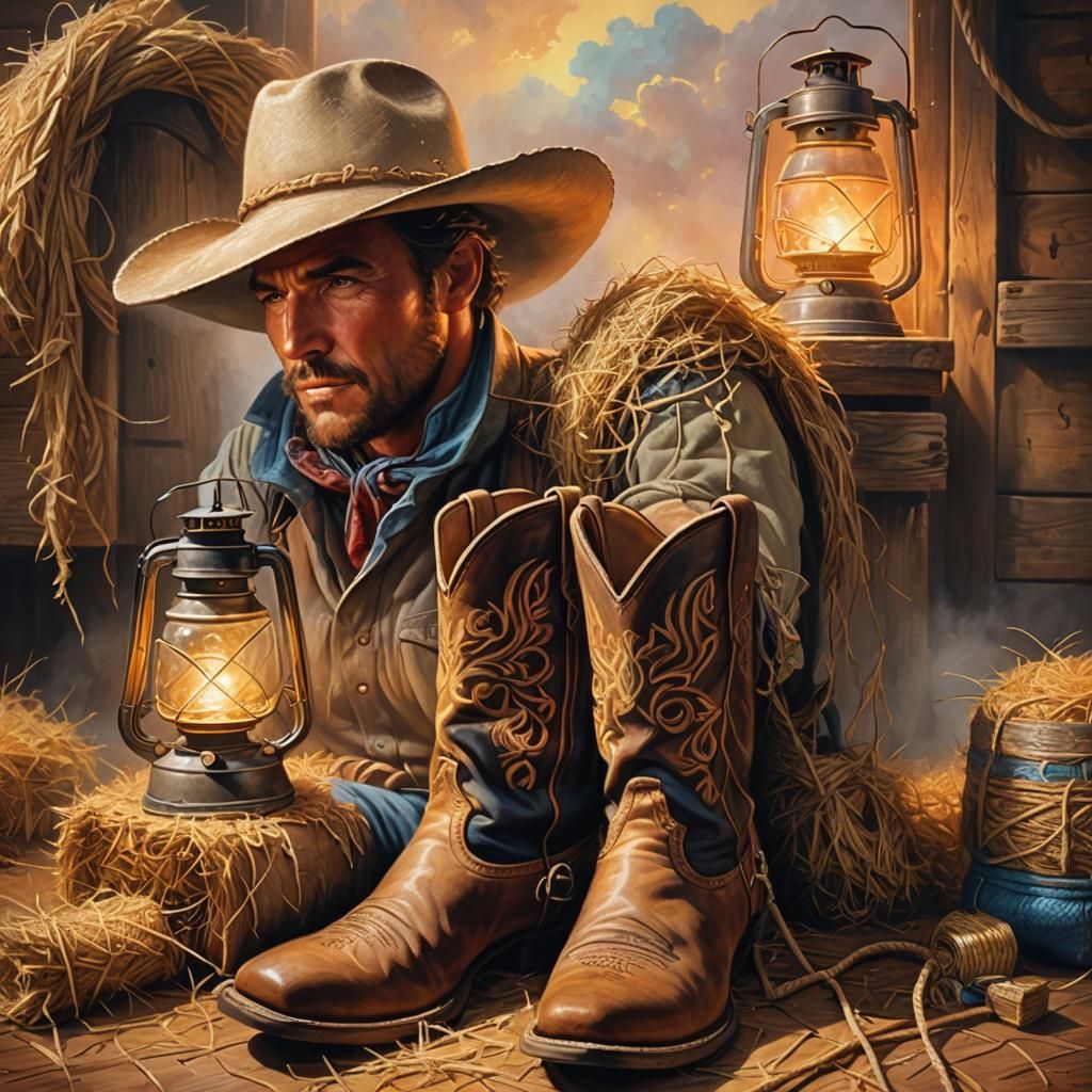 Ethereal Cowboy Still Life in Hyperrealistic Style