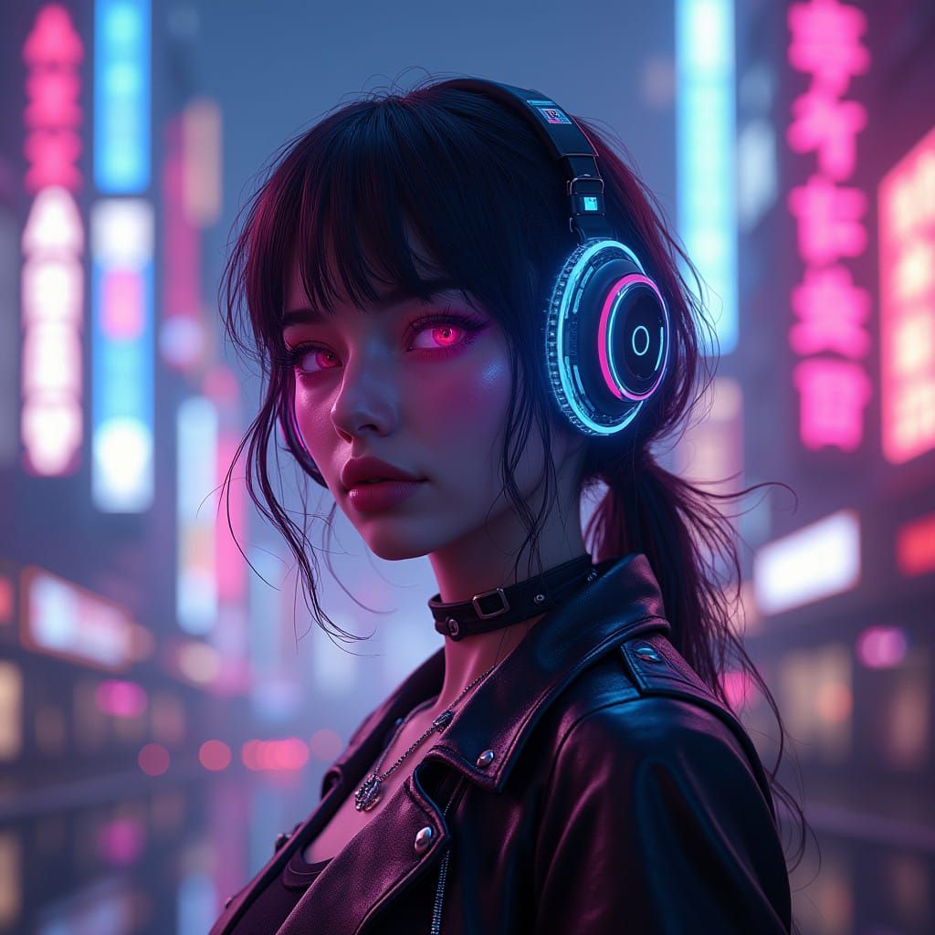 Cyberpunk Goddess in Neon Dreamscape