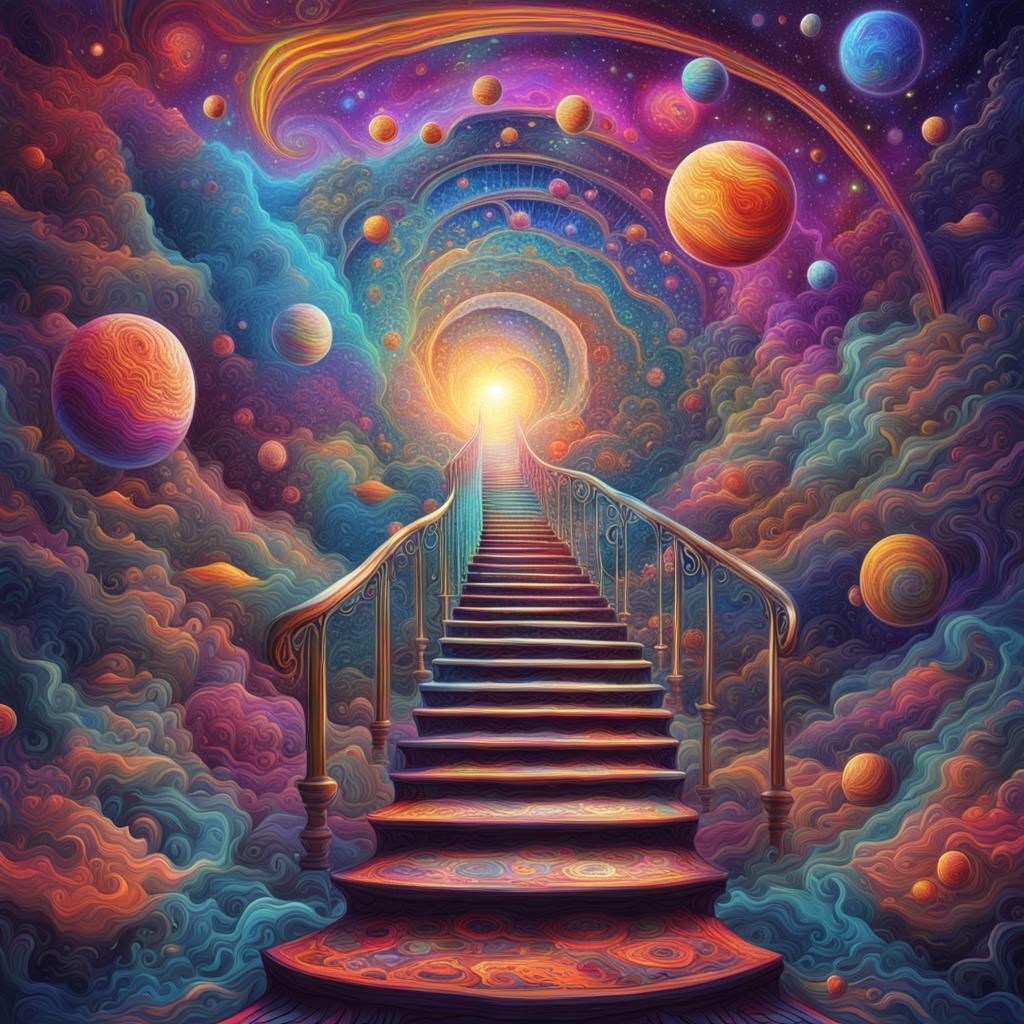 Psychedelic Astral Staircase in Mixed Media Style