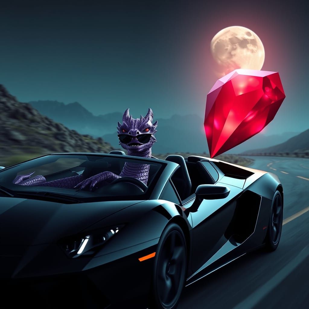 Majestic Purple Dragon Cruises Down Moonlit Road in Sleek La...