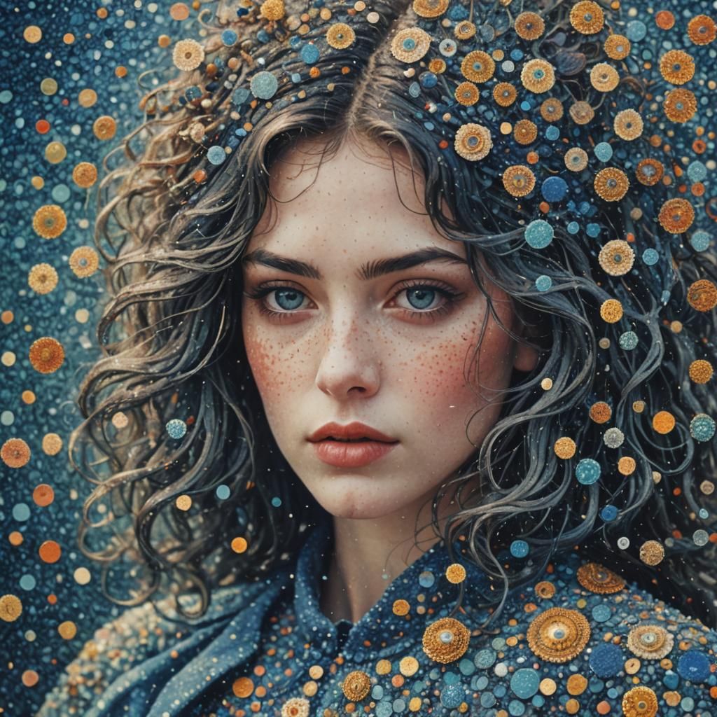 Surreal Portrait in Pointillist, Retro Film Style