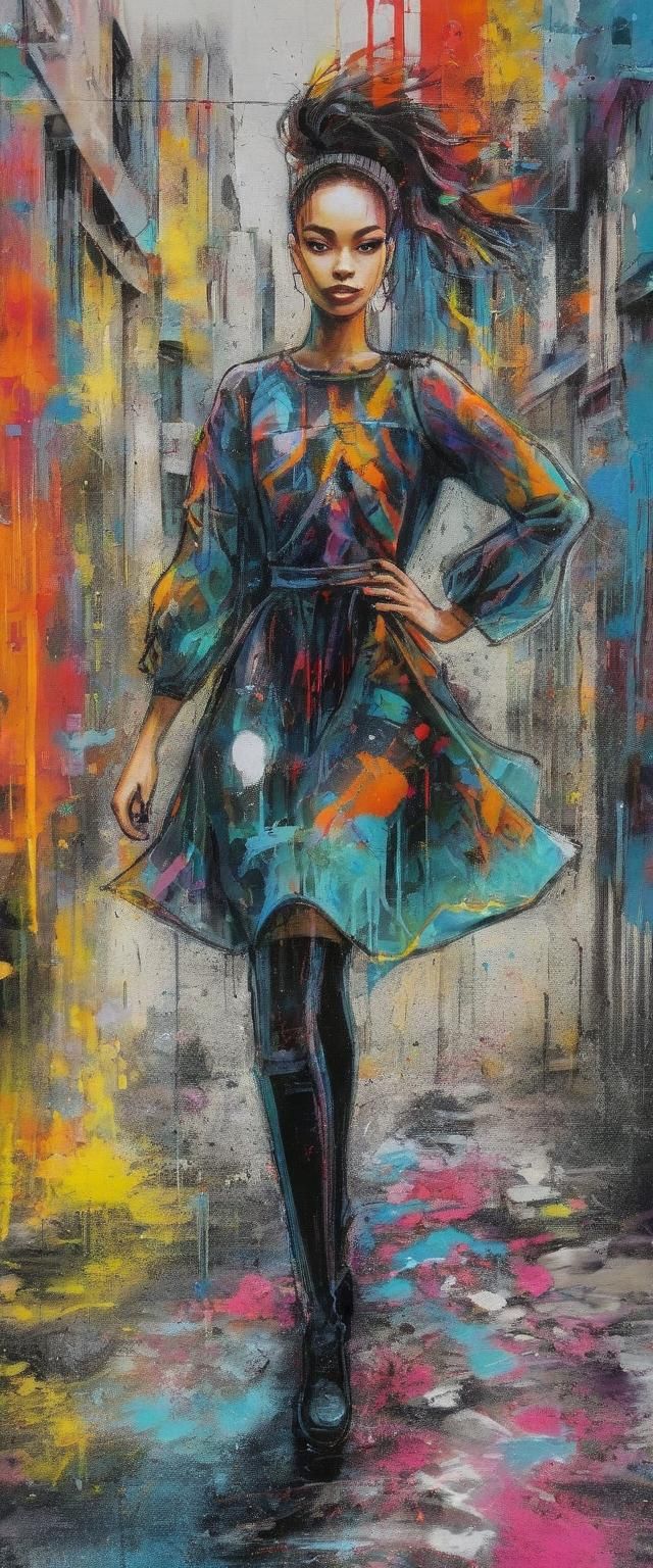 Woman in Urban Graffiti Art Style