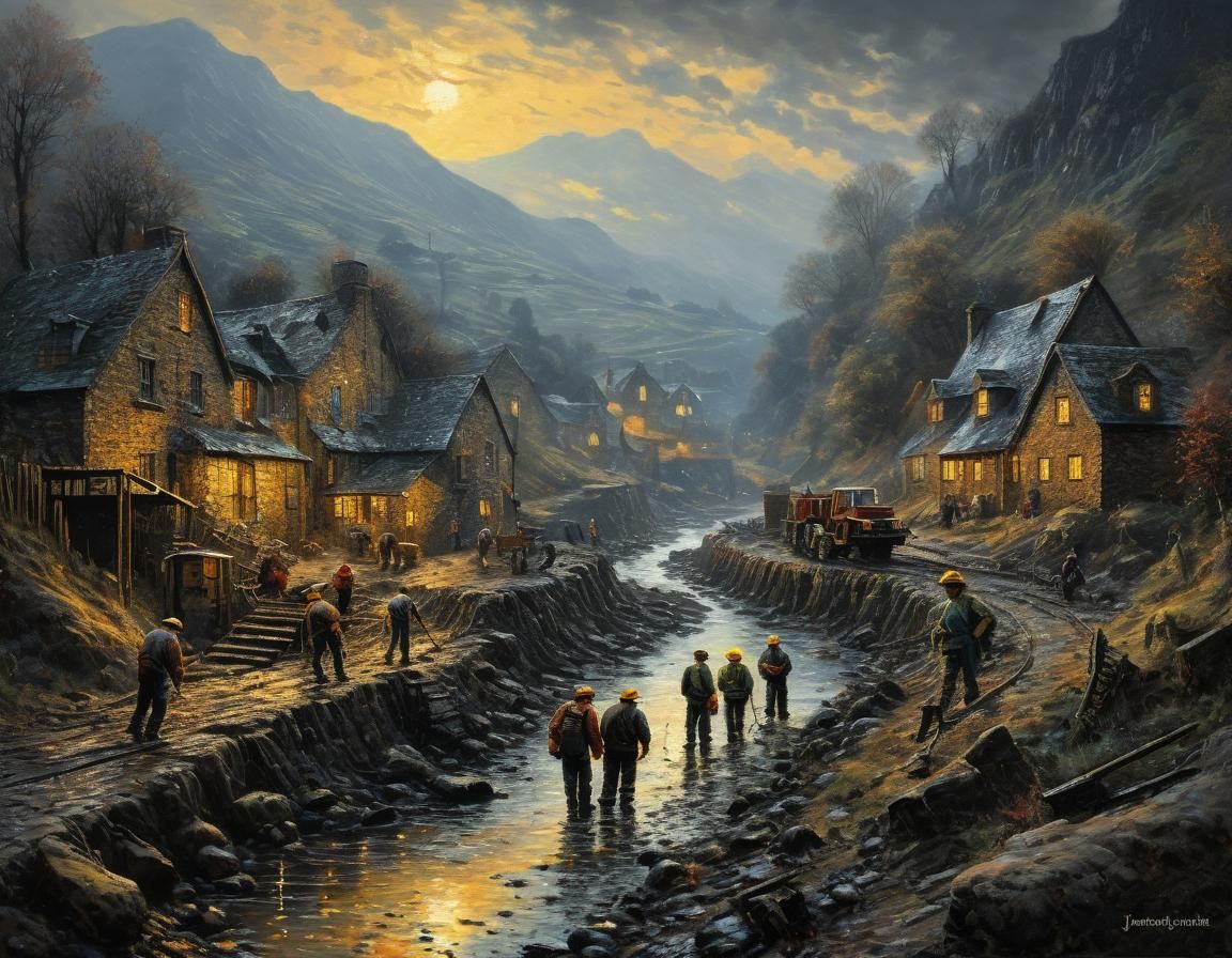 Vibrant Coal Mining Scene in Impressionist Style