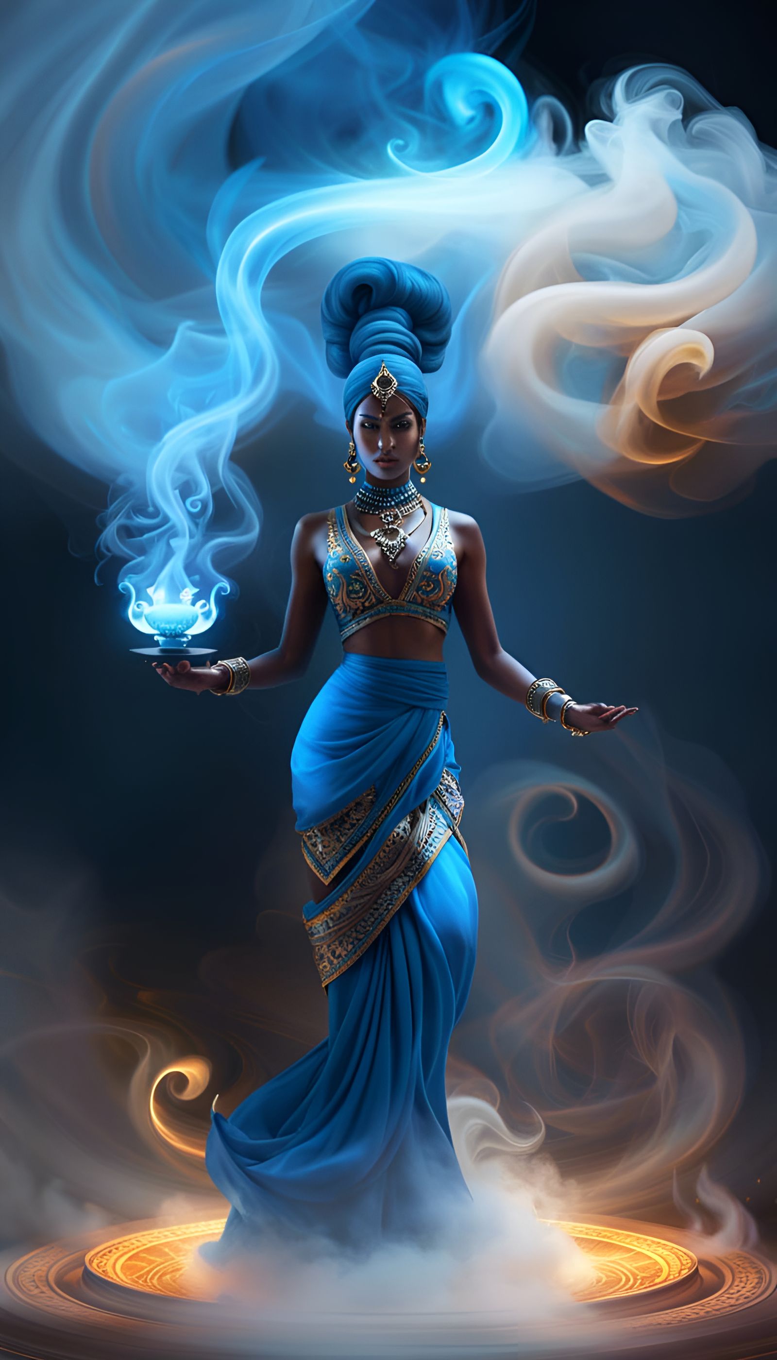 Mythical Jinn Emerges from Magic Lamp